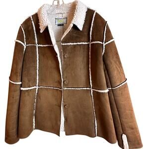 Vtg L.E.I. Lei Faux Suede Shearling Button Down Chore Coat Jacket Y2K Sz. XL